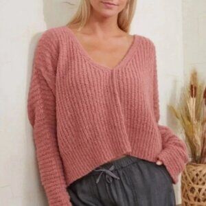 New Free People Sweater Women's Medium Moonbeam Oversized Slightly Cropped Pink